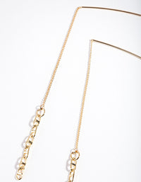 Gold Plated Square Link Thread Through Earrings - link has visual effect only