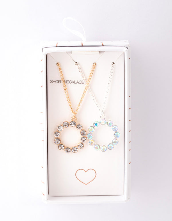 Mixed Metal Large Circle Diamante Necklace Pack