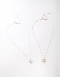 Mixed Metal Diamante Love Heart Necklace Pack - link has visual effect only