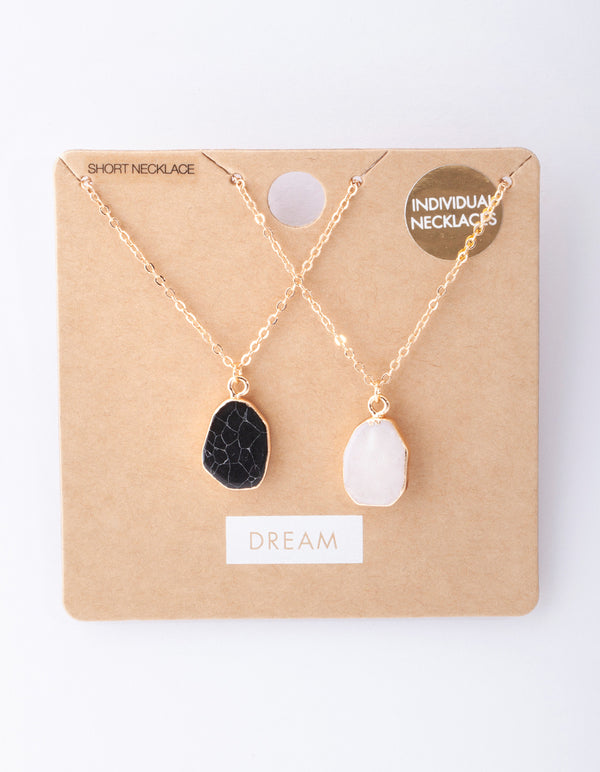 Gold Large Dark Semi Precious Stone Necklace Pack