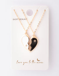 Gold Black & White Half Heart Yin & Yang Necklace Pack - link has visual effect only