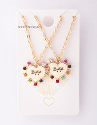 Gold Multi Stone BFF Heart Necklace Pack - link has visual effect only