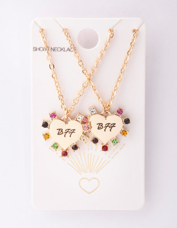 Gold Multi Stone BFF Heart Necklace Pack