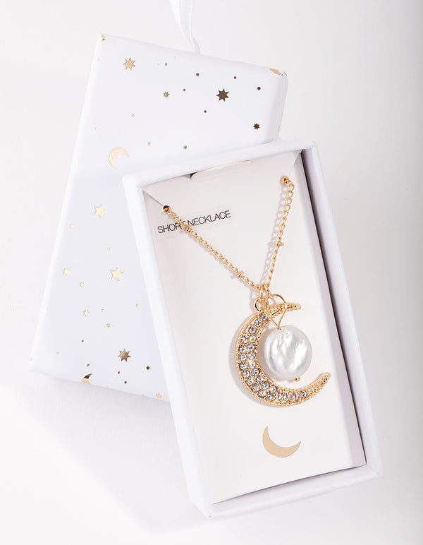 Gold 3-Charm Semi-Precious Moon Necklace