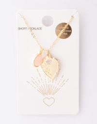 Gold Heart & Pink Semi Precious Stone Necklace - link has visual effect only