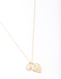 Gold Heart & Pink Semi Precious Stone Necklace - link has visual effect only