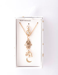 Gold Hand & Elephant Charm Necklace - link has visual effect only