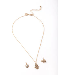 Gold Hand & Elephant Charm Necklace - link has visual effect only