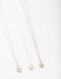 Mixed Metal Diamante Heart Lock Necklace Pack - link has visual effect only