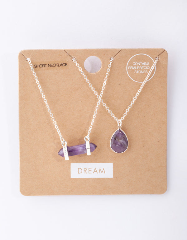 Silver Purple Teardrop & Shard Necklace Pack