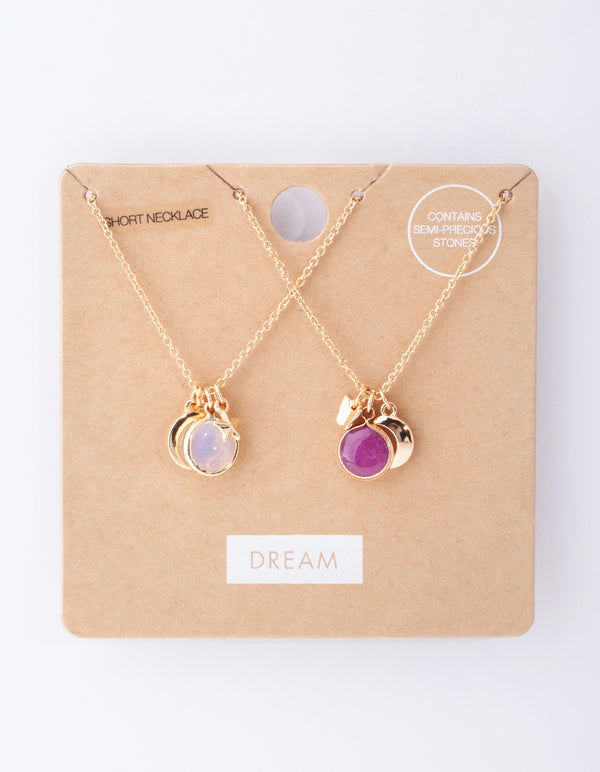 Gold Purple Semi Precious Stone Star Necklace Pack