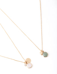 Gold Green & Pink Stone Charm Necklace Pack - link has visual effect only