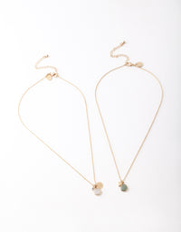 Gold Green & Pink Stone Charm Necklace Pack - link has visual effect only