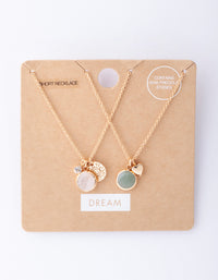 Gold Green & Pink Stone Charm Necklace Pack - link has visual effect only