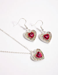 Heart Red Diamante Earring & Necklace Set - link has visual effect only