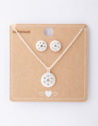 Silver Diamante Textured Necklace & Earring Set - link has visual effect only