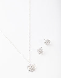 Silver Diamante Textured Necklace & Earring Set - link has visual effect only