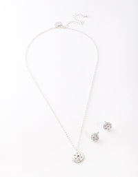 Silver Diamante Textured Necklace & Earring Set - link has visual effect only