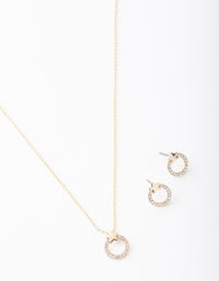 Gold Open Circle Diamante Necklace & Earrings Set - link has visual effect only