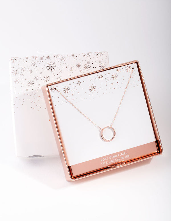 Rose Gold Plated Sterling Silver Half Pave Heart Necklace