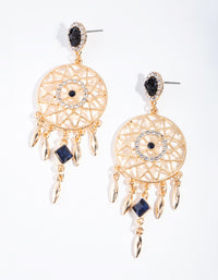 Gold Diamante Dreamcatcher Drop Earrings - link has visual effect only