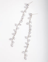 Rhodium Cubic Zirconia Bendy Vine Drop Earrings - link has visual effect only