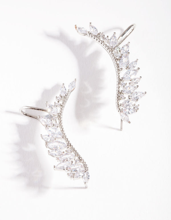 Rhodium Cubic Zirconia Marquise Crawler Earrings