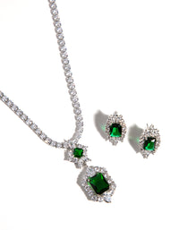 Silver Emerald Necklace & Earrings - link has visual effect only