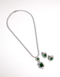 Silver Emerald Necklace & Earrings - link has visual effect only