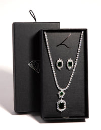 Silver Emerald Necklace & Earrings - link has visual effect only