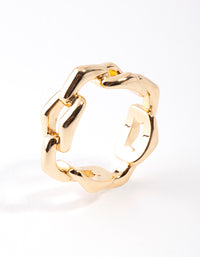 Gold Plated Rectangle Link Ring - link has visual effect only