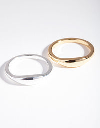 Silver & Gold Plated Wave Band Ring Set - link has visual effect only