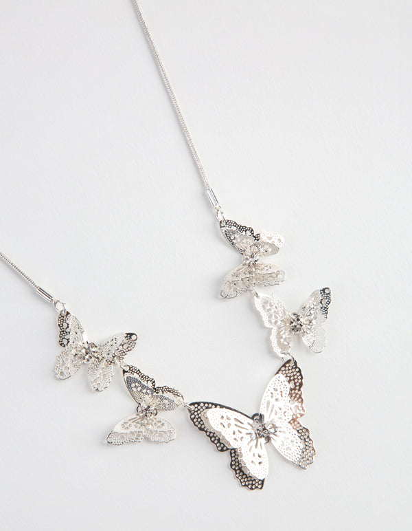 Kids Silver Diamante Stamp Butterfly Necklace