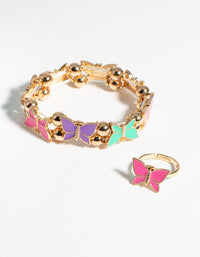 Kids Gold Enamel Butterfly Stretch Bracelet & Ring - link has visual effect only