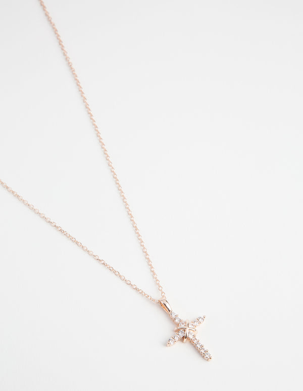 Rose Gold Cross & Diamante Necklace