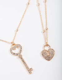 Gold Lock & Key Diamante Necklace - link has visual effect only