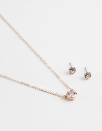 Rose Gold Circle Diamante Pendant & Earrings Set - link has visual effect only