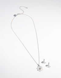 Silver Daisy Cateye Necklace & Earrings Set - link has visual effect only