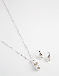 Silver Royal Pearl Necklace & Earrings Set - link has visual effect only