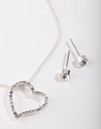 Silver Heart Pendant Necklace Earrings - link has visual effect only