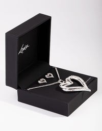 Silver Diamante Twist Heart Necklace Earrings - link has visual effect only