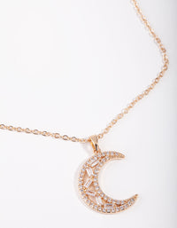 Gold Cubic Zirconia Crescent Diamante Necklace - link has visual effect only