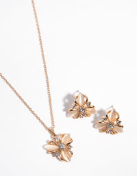 Gold Floral Cat Eye Necklace & Earrings Set - link has visual effect only