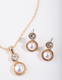 Gold Mini Twist Pearl Necklace & Earrings Set - link has visual effect only