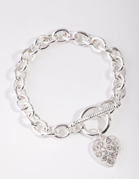 Silver Pave Heart & Chain Bracelet - link has visual effect only