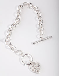 Silver Pave Heart & Chain Bracelet - link has visual effect only