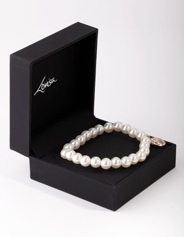 Plastic Diamante Heart Pearl Bracelet