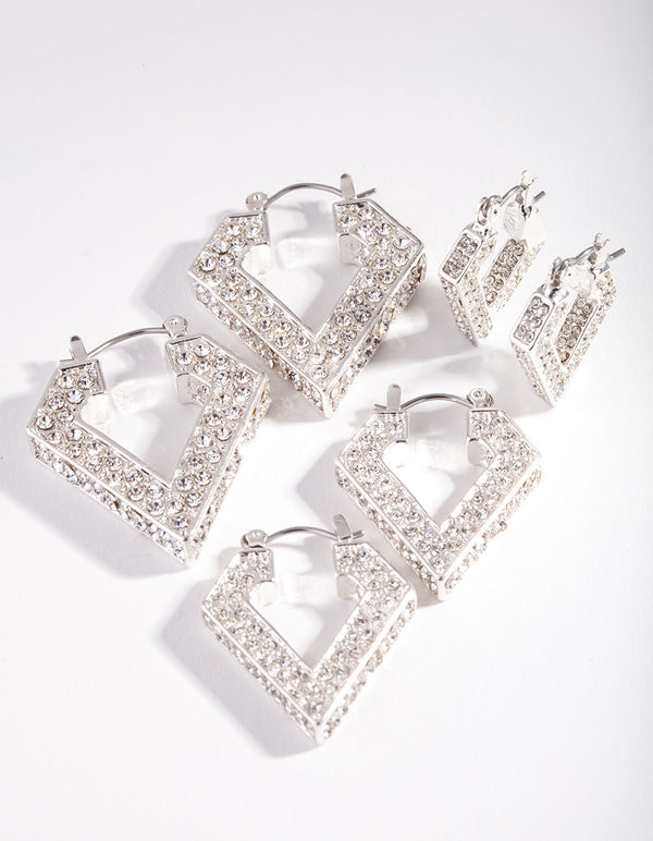 Silver Pave Diamante Triangle Earring Pack