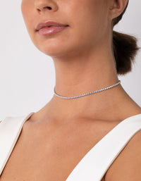 Rhodium Cubic Zirconia Cupchain Choker - link has visual effect only