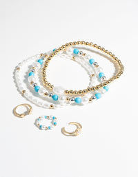 Pearl & Turquoise Ring & Bracelet Set - link has visual effect only